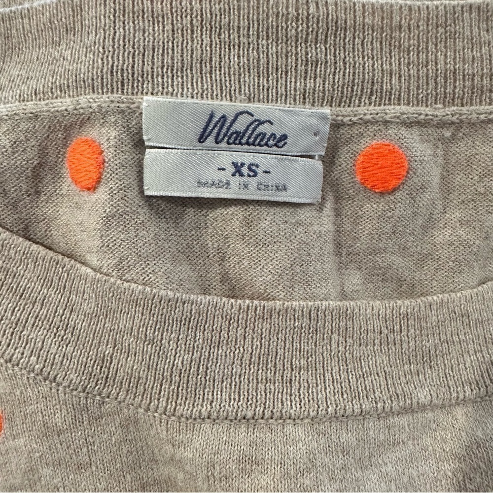 Wallace Madewell Neon Orange Polka Dot Sweater Oatmeal Gray Cotton Size XS - Picture 5 of 7